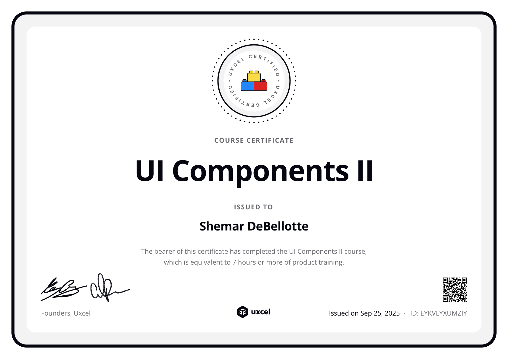 Shemar DeBellotte's certificate